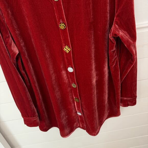 NWT! Soft Surroundings Velvet Boyfriend Tunic Shirt In Garnet L - Picture 4 of 6